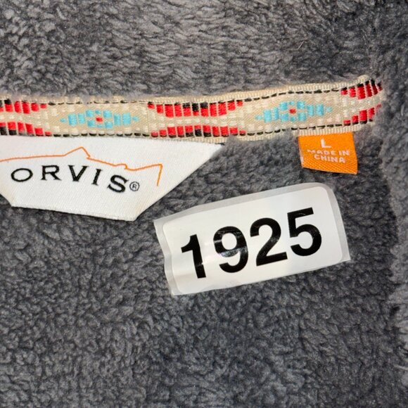 Orvis Wmn L Gray Sherpa Fleece Full Zip Vest Teal Red Trim Aztec Tapestry Rodeo - Picture 7 of 8